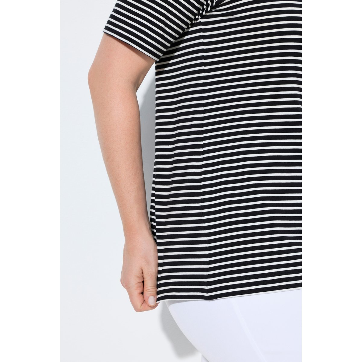 T-shirt rayé en coton Pima noir, ULLA POPKEN