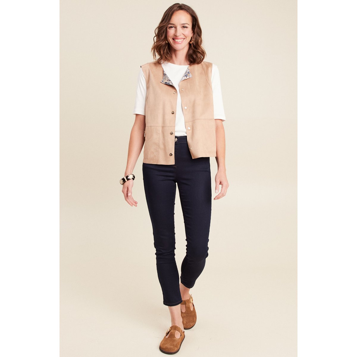 Veste réversible cintrée sans manches beige, BREAL