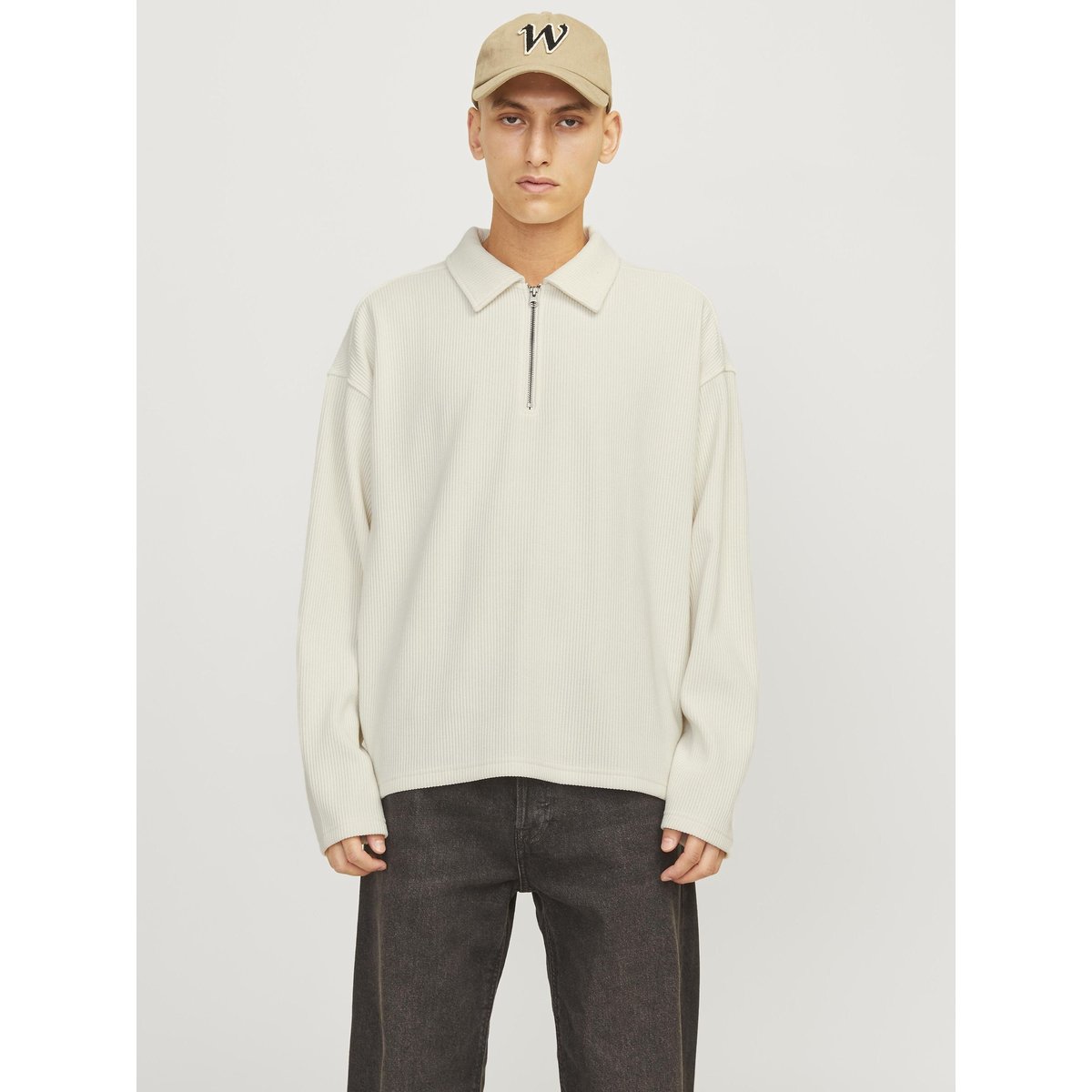Sweat À Mi-Fermeture Éclair antique white, JACK & JONES