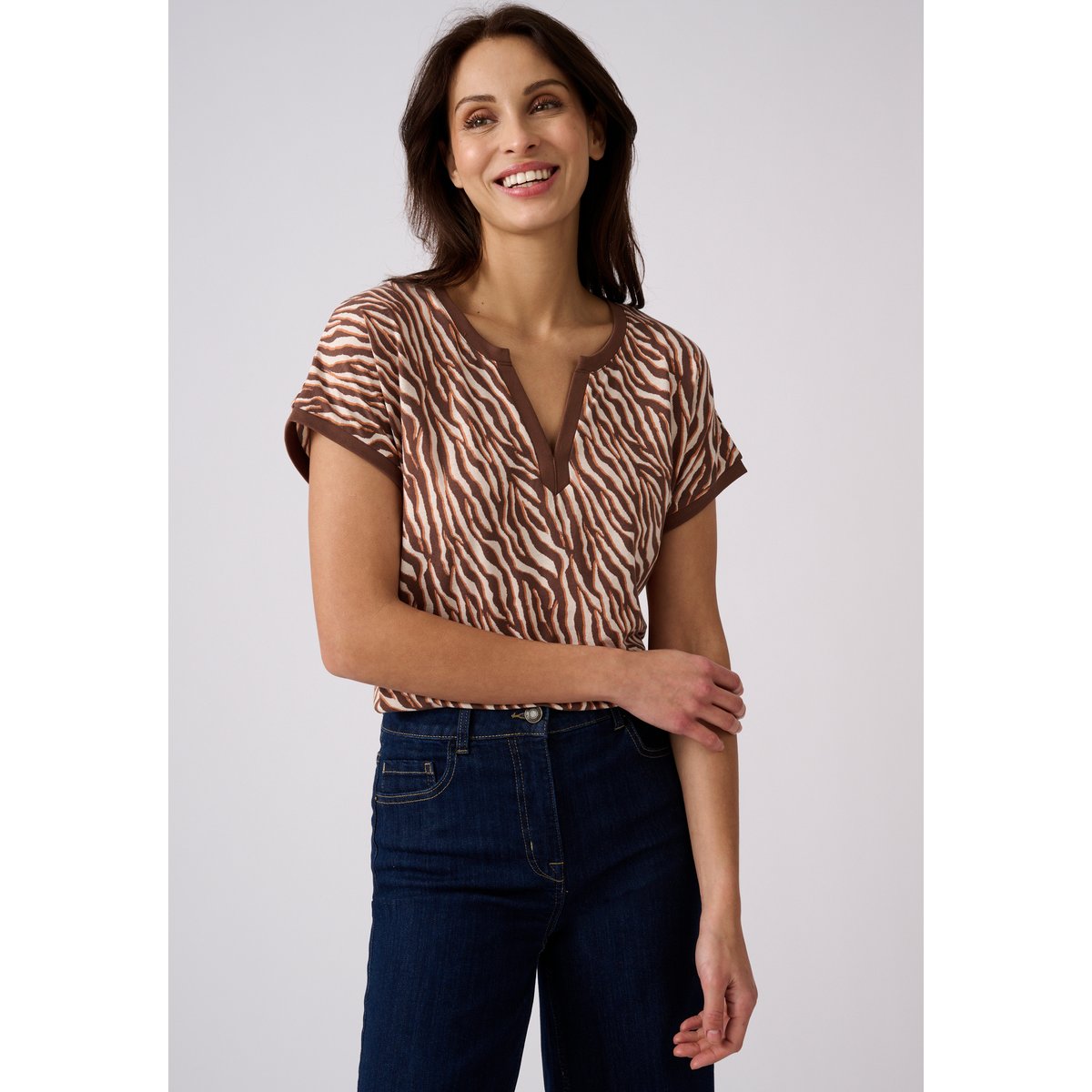T-shirt encolure tunisienne marron animalier, DAMART