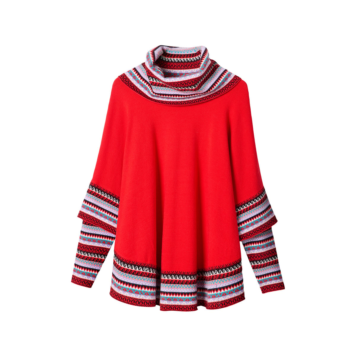 Poncho à Manches en Maille Bobo Merveille d'Hiver rouge, JOE BROWNS