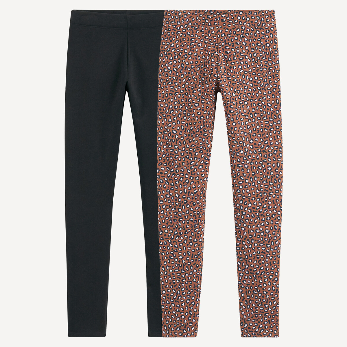 Set van 2 leggings zwart+luipaardprint, LA REDOUTE COLLECTIONS