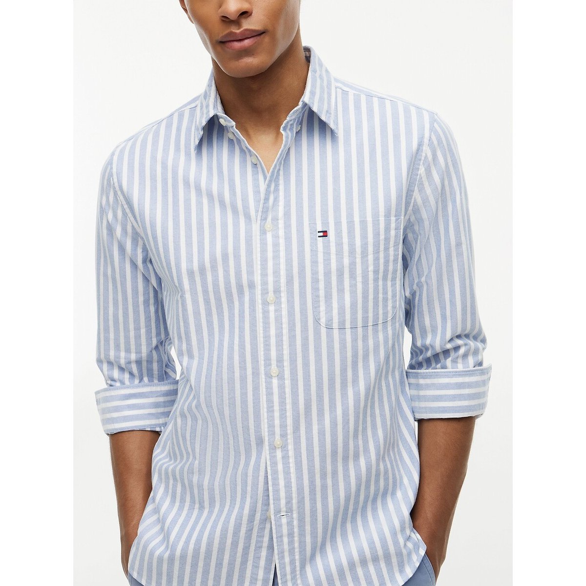 Camicia a maniche lunghe Oxford blu chiaro rigato, TOMMY HILFIGER