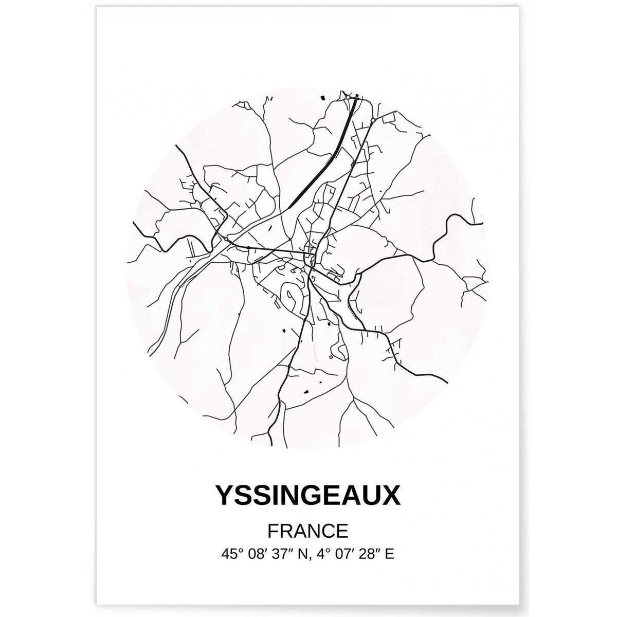 Affiche Carte Yssingeaux blanc, L'AFFICHERIE