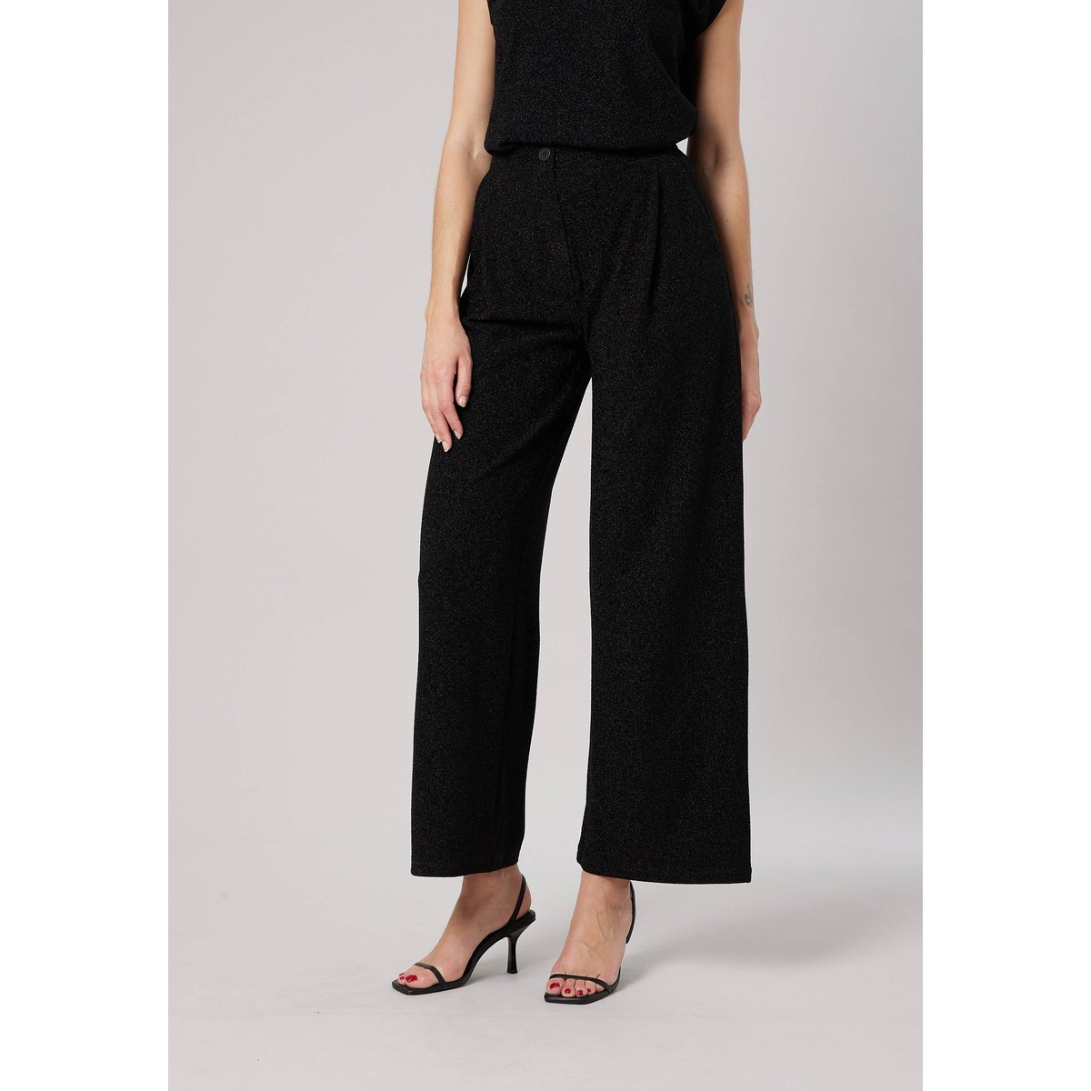 Pantalon large femme en tissu brillant GLORIA black, DEELUXE