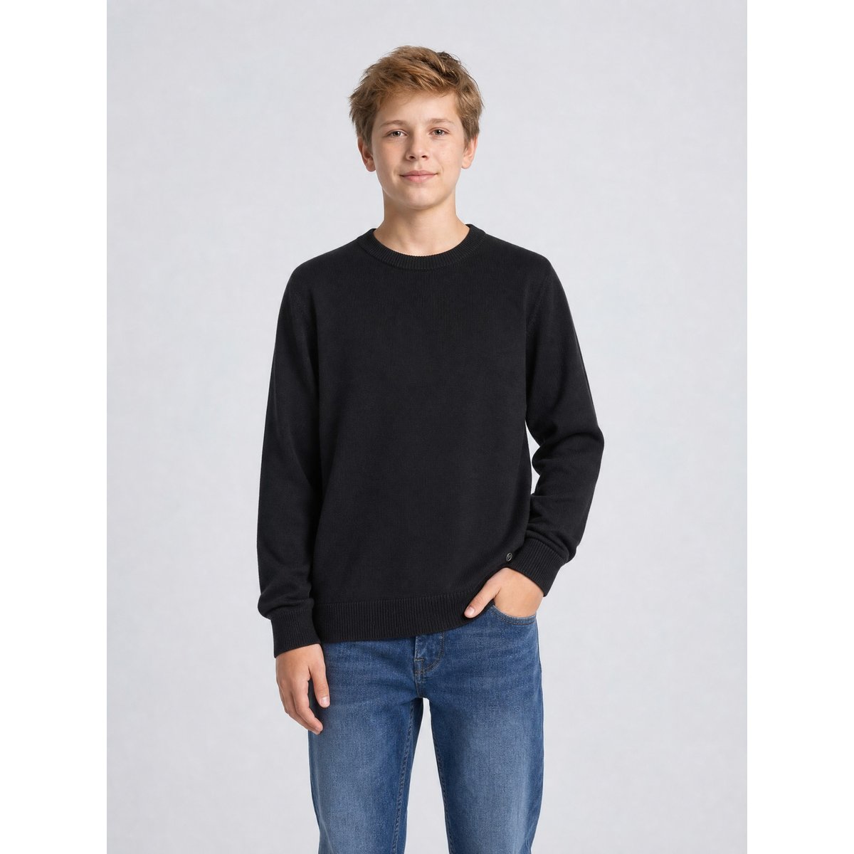 Pull col rond en maille fine millshore noir black, PETROL INDUSTRIES