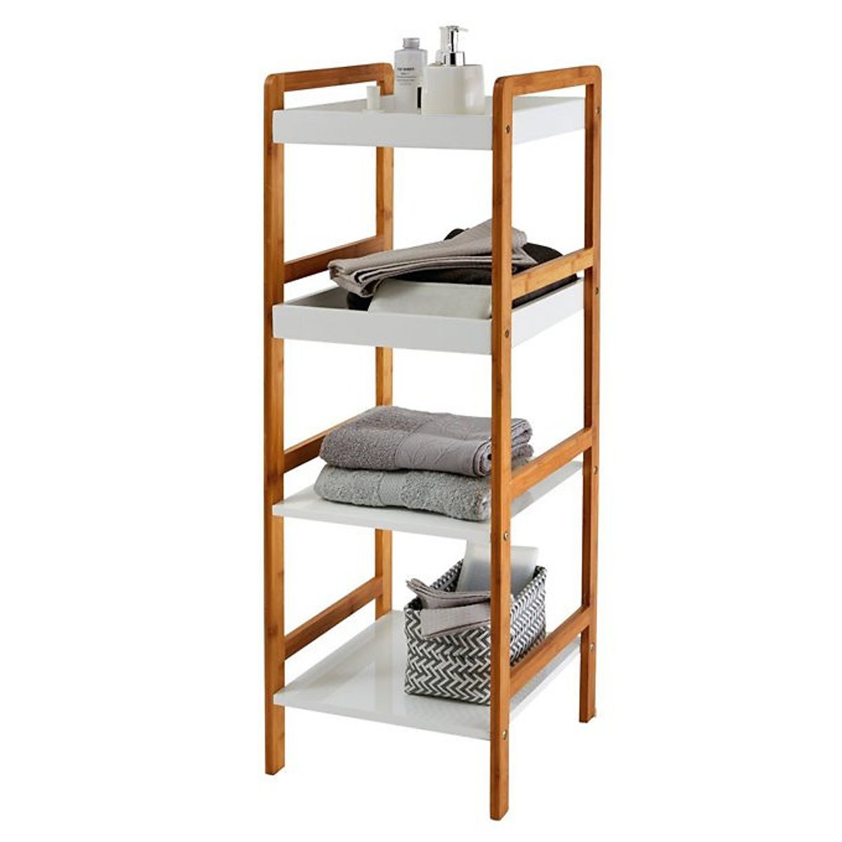Étagère de salle de bain, 4 plateaux, Lindus blanc, SO'HOME