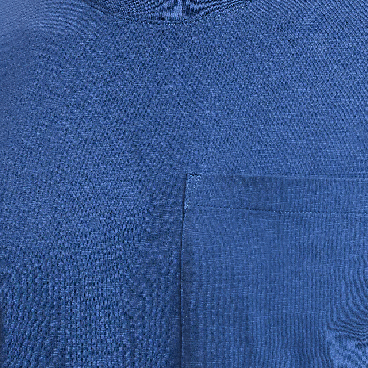 T-shirt col rond, fit regular, en coton slub bleu indigo, LA REDOUTE COLLECTIONS