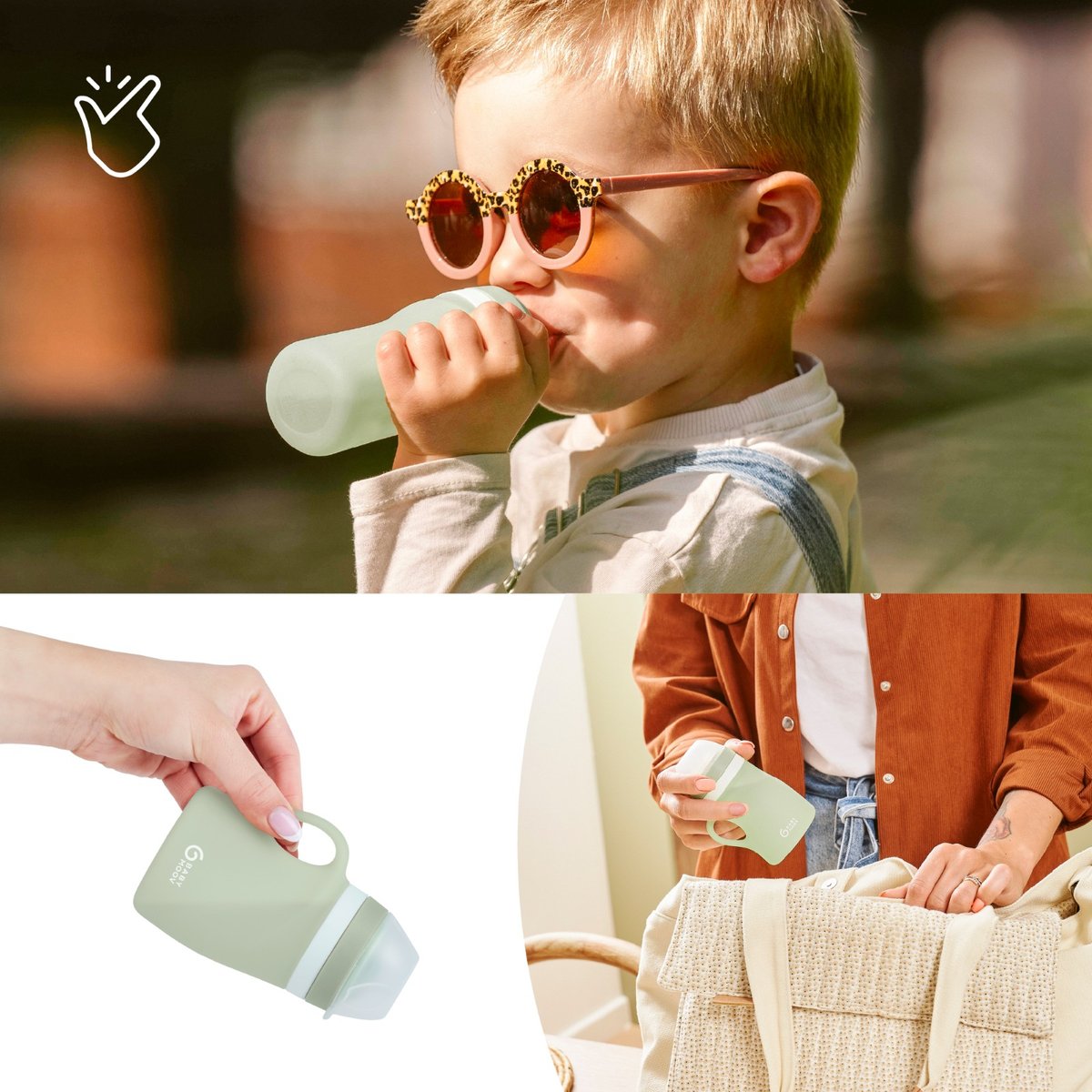 Gourde ergonomique en silicone pour bébé vert, BABYMOOV