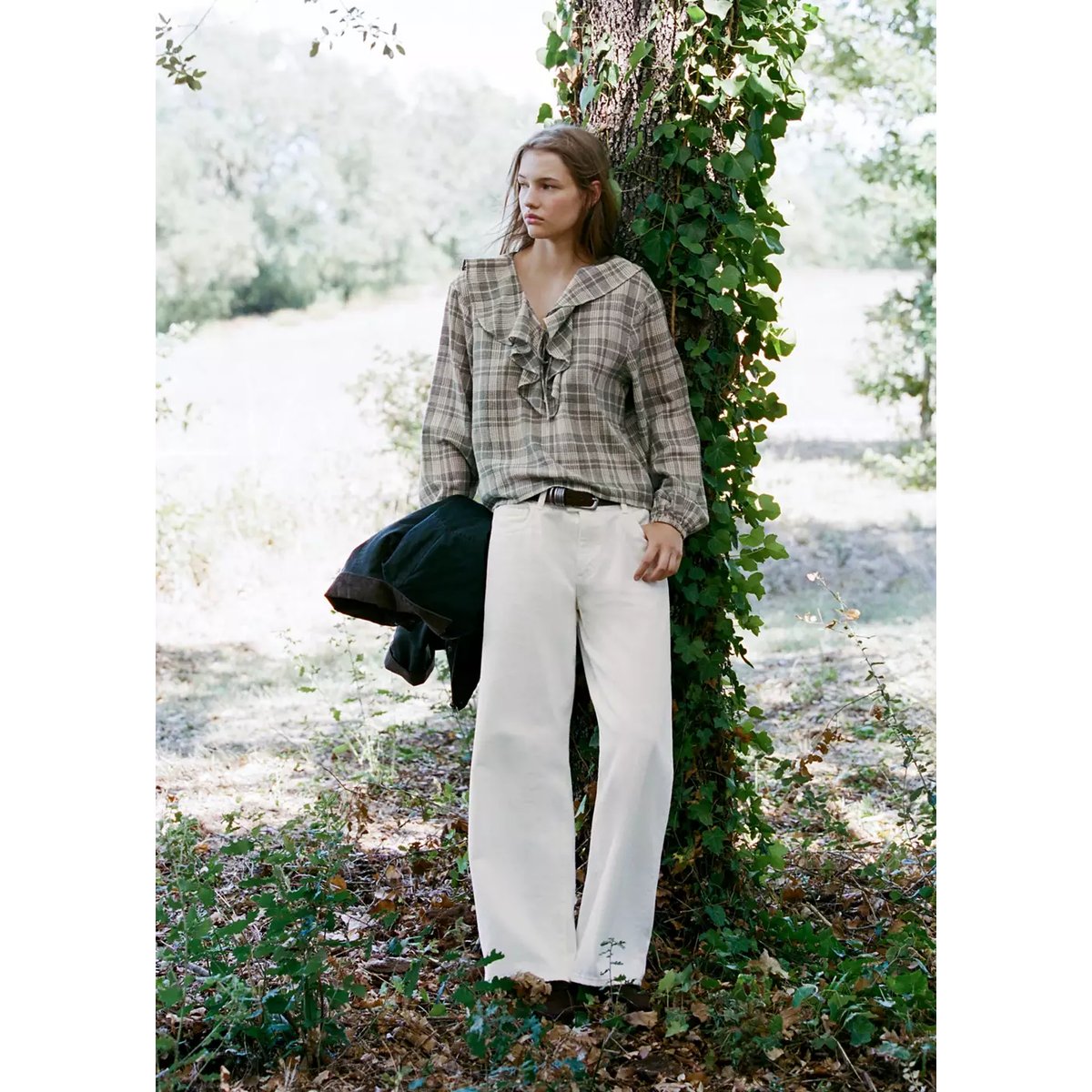 Blouse à carreaux à volant blanc cassé, MANGO TEEN
