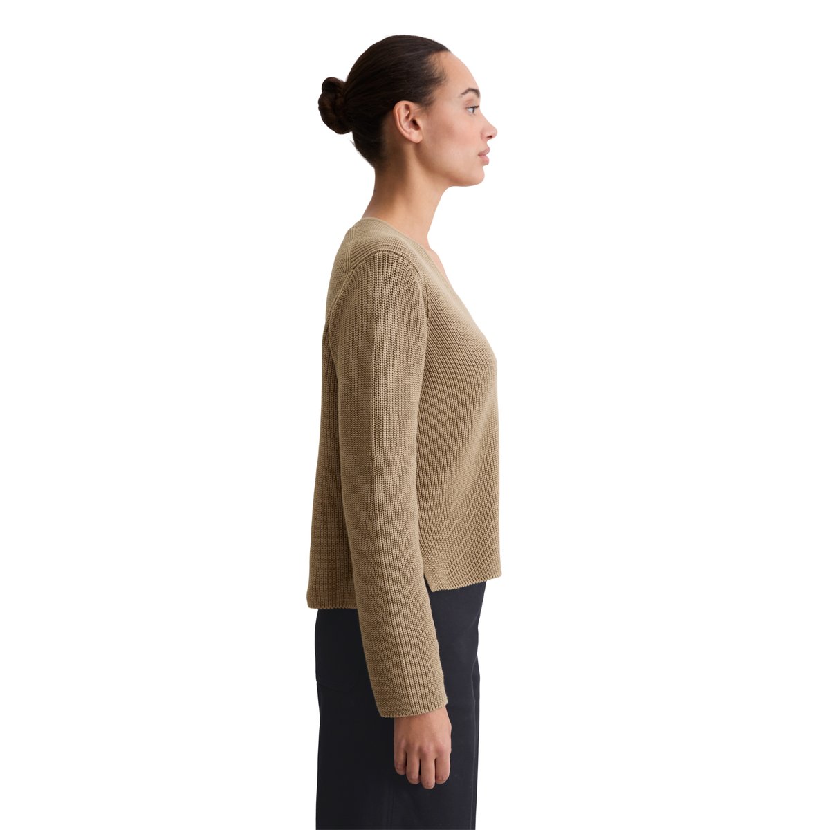 Cardigan col V relaxed en coton organique lourd marron, MARC O'POLO