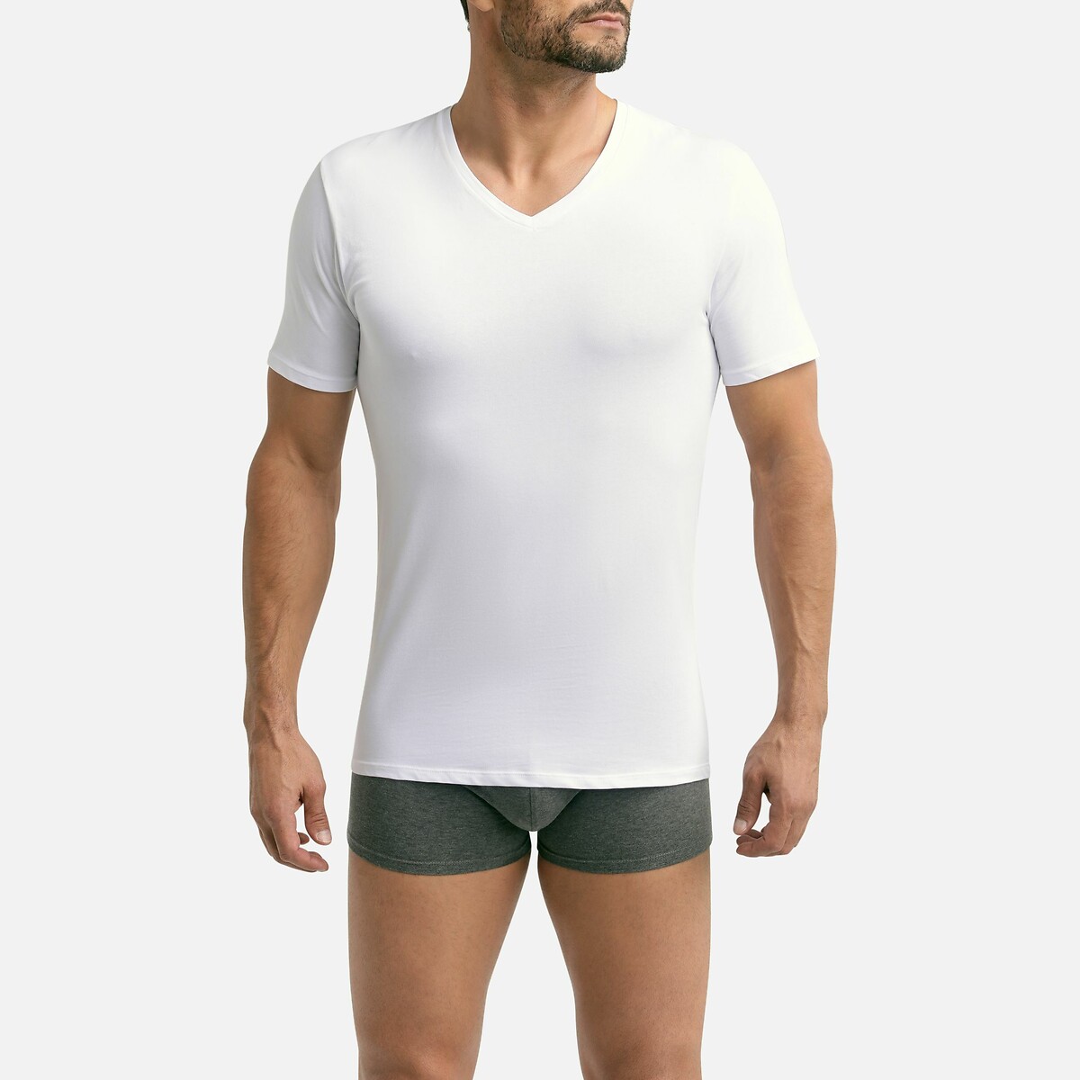 Lot de 2 T-shirts unis col V Good blanc + blanc, DIM