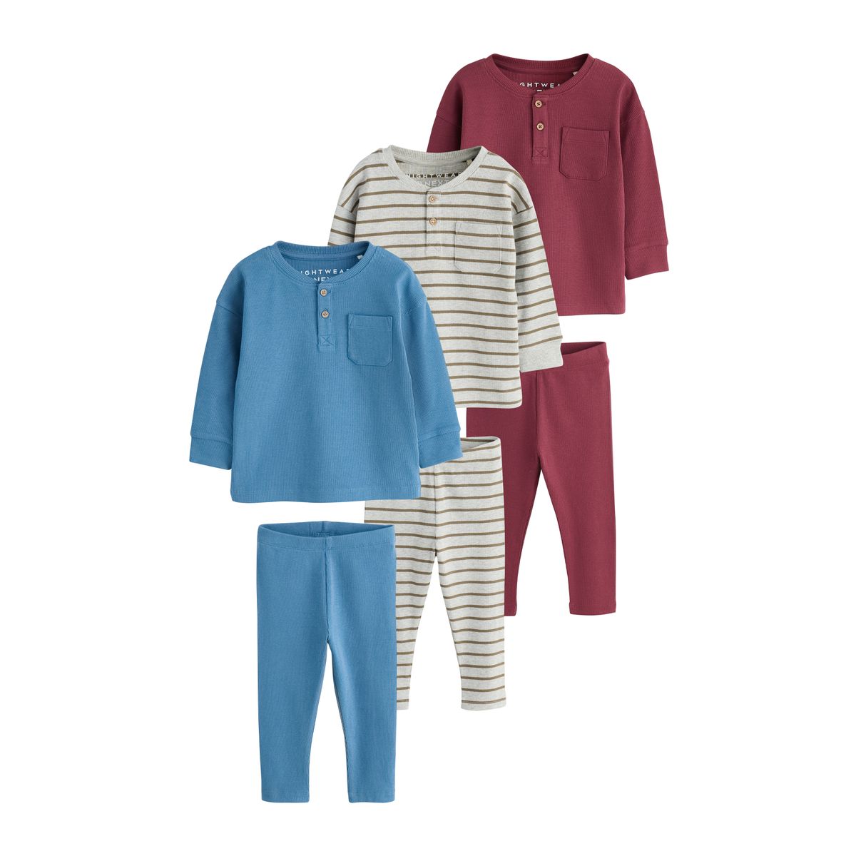 Pyjama douillet, lot de 3 bleu/gris/bordeaux, NEXT