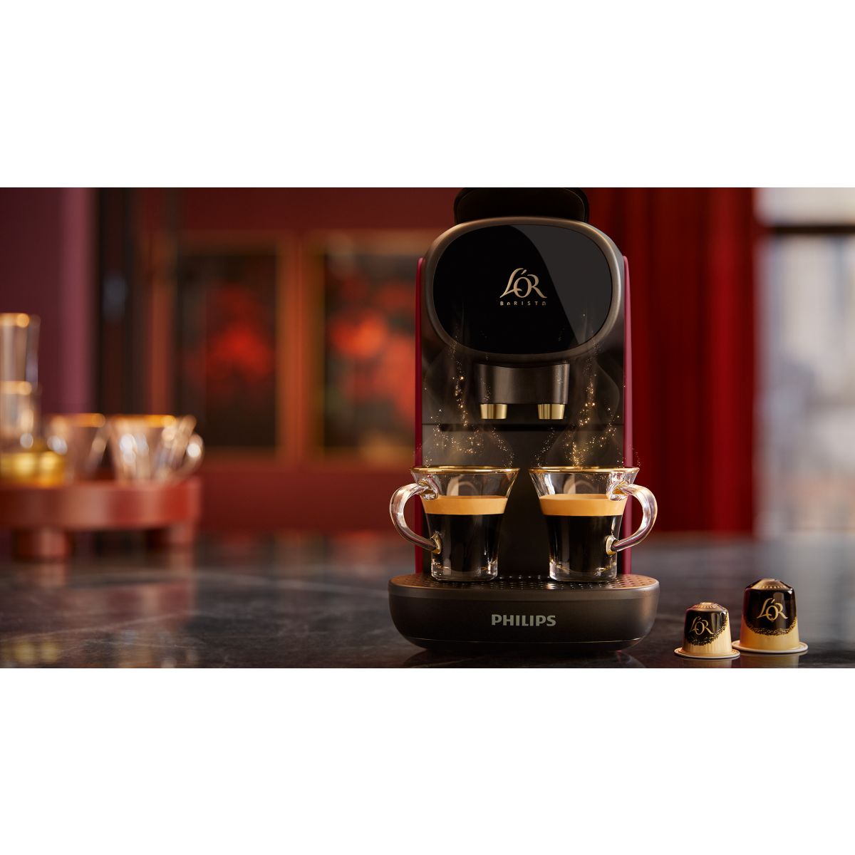 Cafetière à dosette LM9012/55 sublime rouge +50 capsules couleur unique, PHILIPS