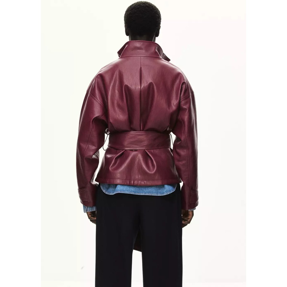 Veste oversize avec ceinture rouge, MANGO