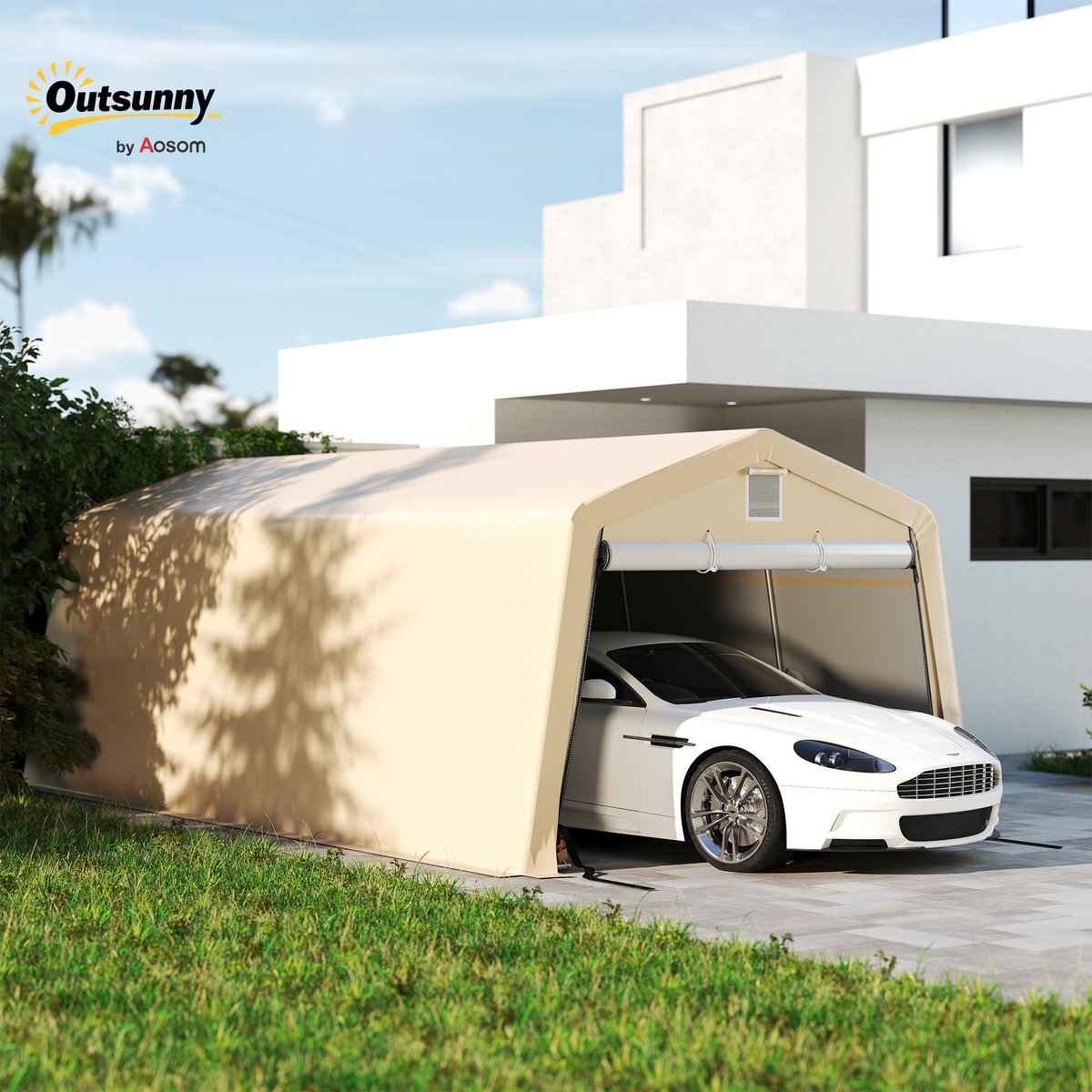 Abri pour voiture PE Kaki beige, OUTSUNNY
