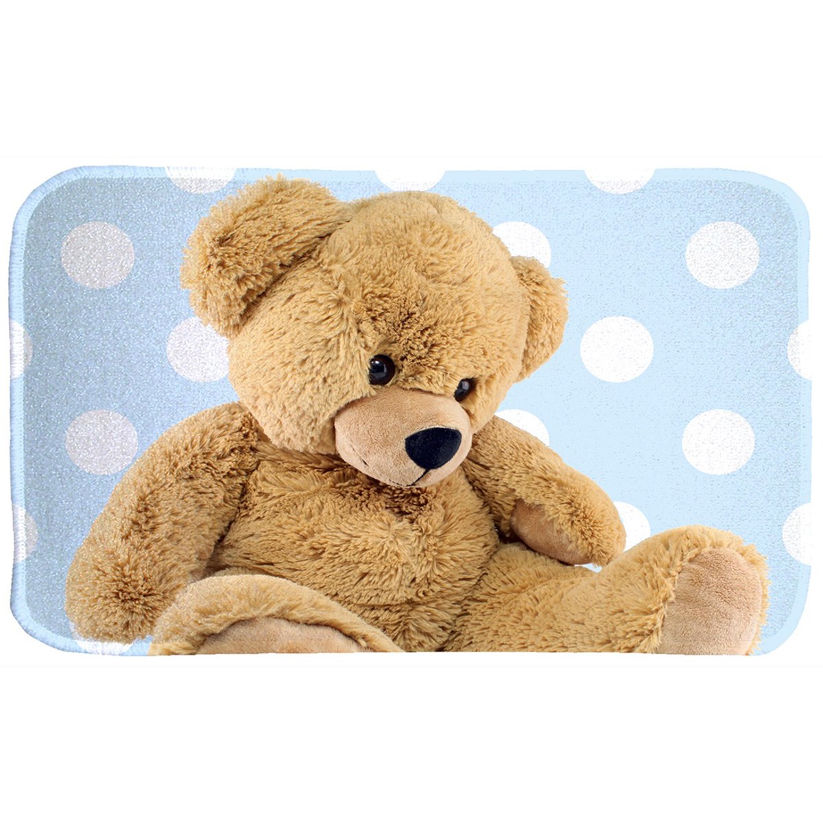 Tapis enfant tissé motif animaux DOUX TED bleu, UN AMOUR DE TAPIS