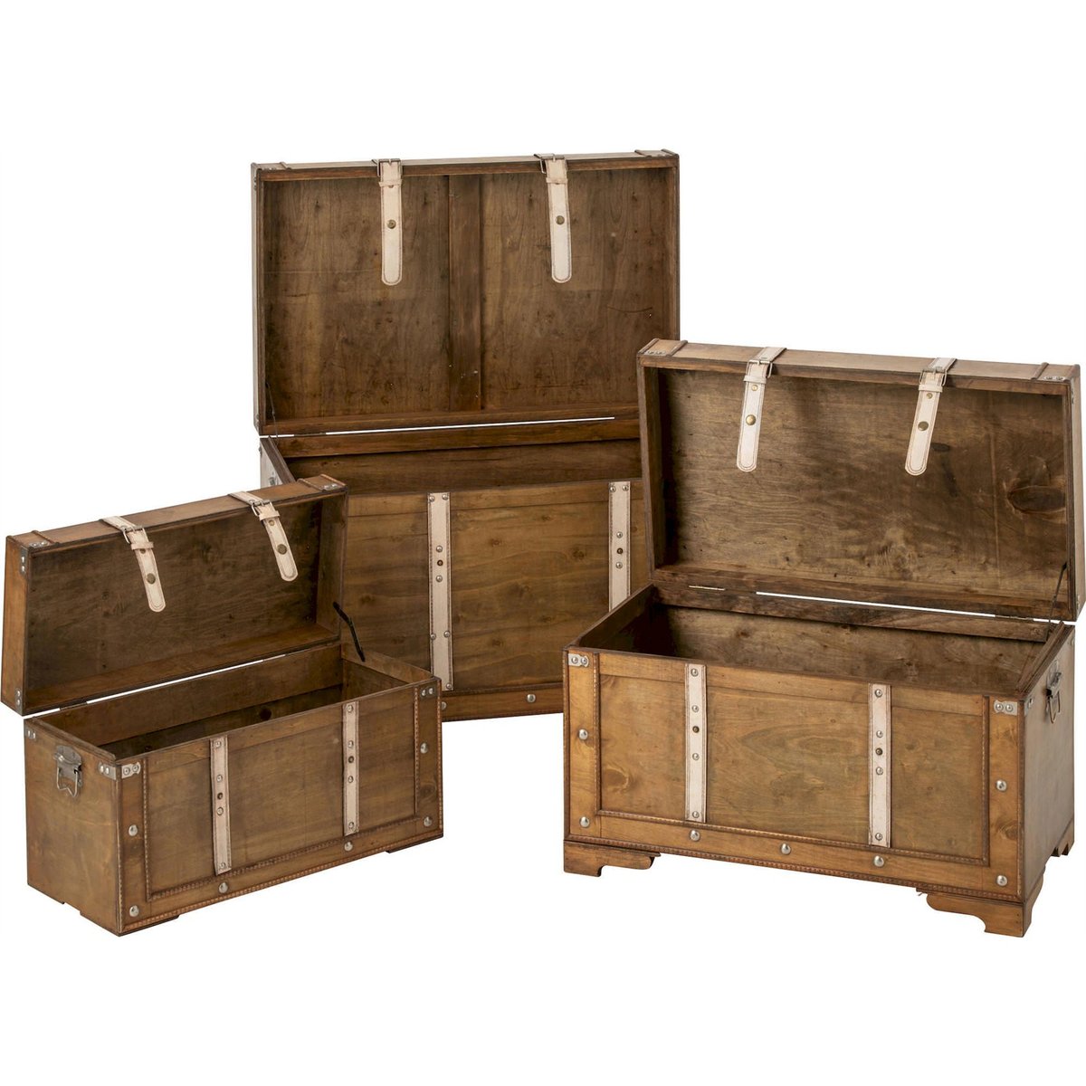 Coffres de rangement aspect bois antique, Lot de 3 marron antique, RECOLLECTION