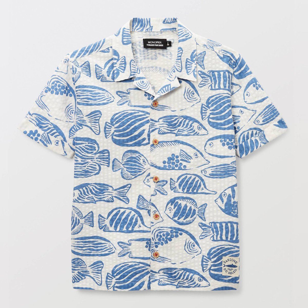 Chemise manches courtes imprimée en seersucker en coton riviera, MONOPRIX
