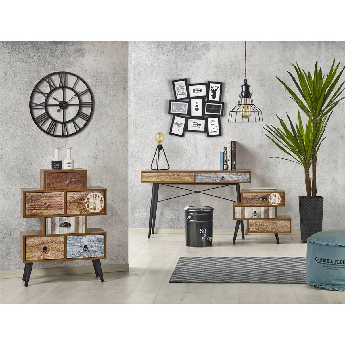 Table de chevet PATCHWORK métal vintage multicolore, RECOLLECTION