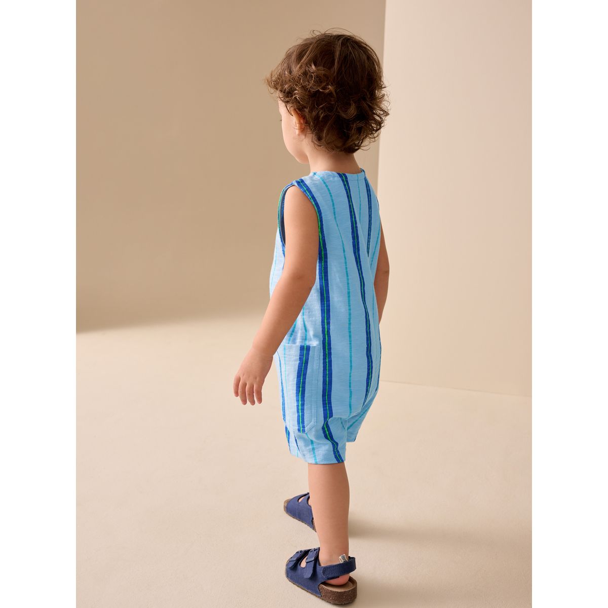 Barboteuse texturée en coton rayé bleu, NEXT