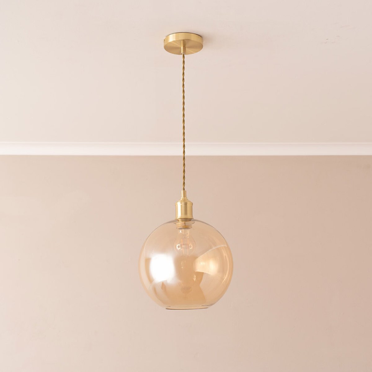 Brady Amber Glass Globe Pendant Light gold-coloured, SO'HOME