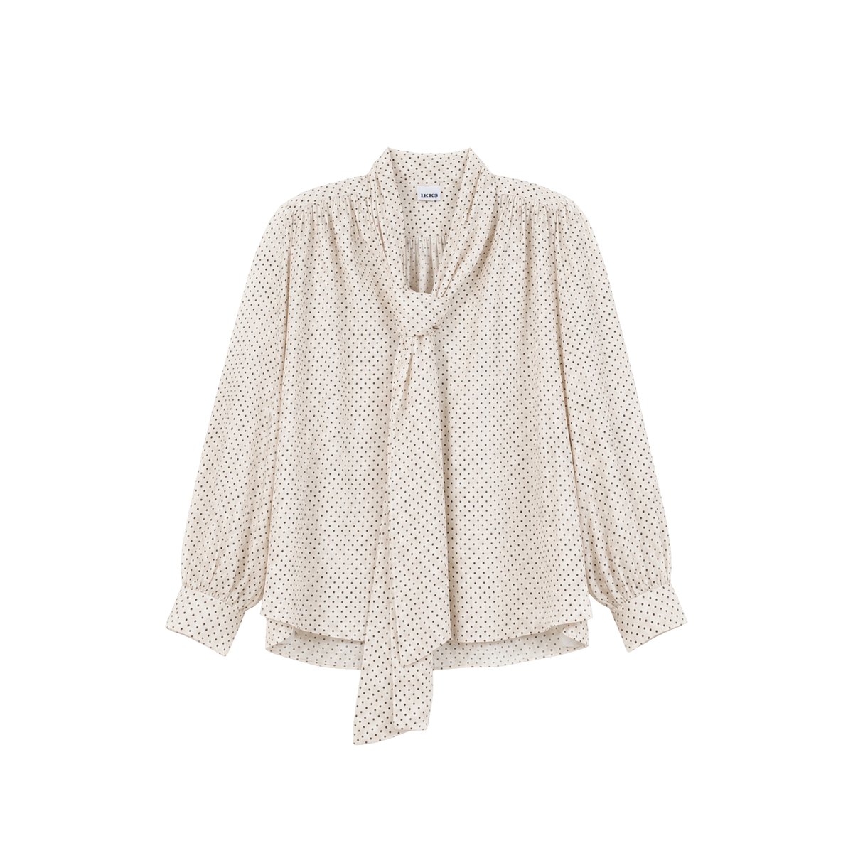 Blouse fluide motif pois col lavallière blanc, IKKS