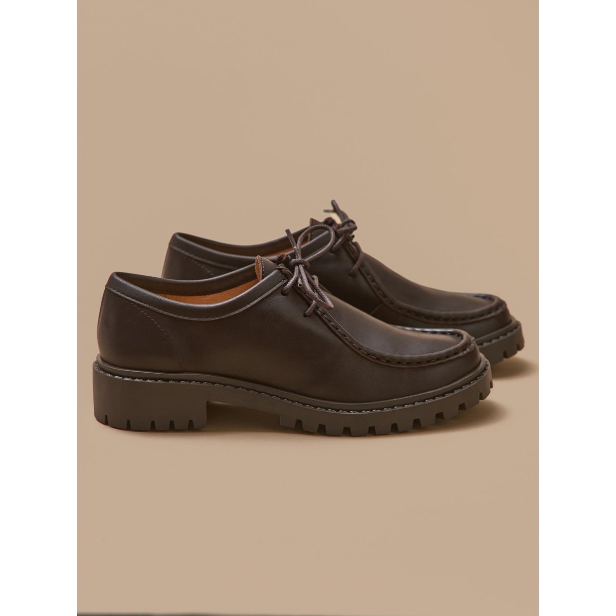 Derbies semelle crantée cuir chocolat, CYRILLUS