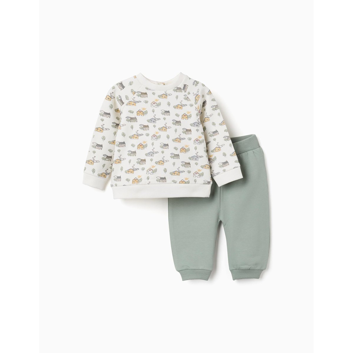 Ensemble en coton peigné avec motif maison et arbre blanc, ZIPPY