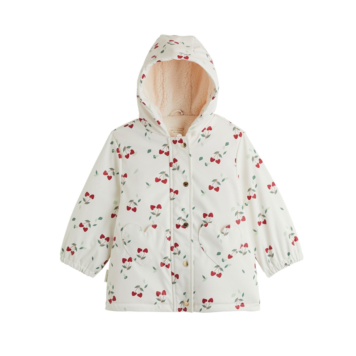 Manteau enfant imperméable doublé sherpa avec capuche Louise ecru, PETIT BEGUIN