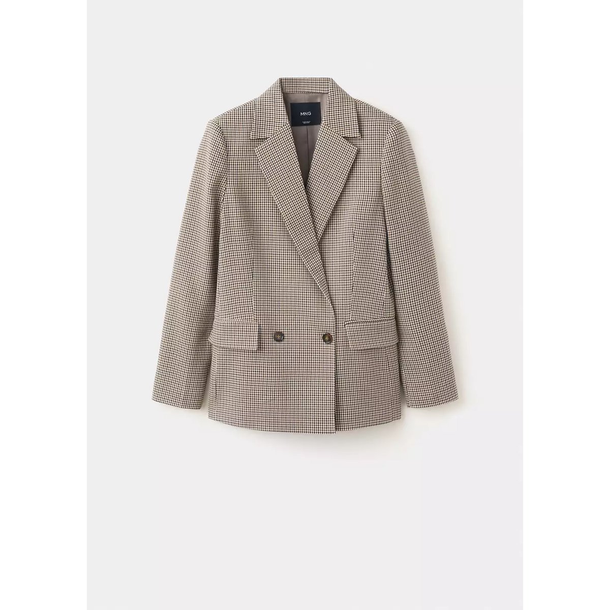 Blazer croisé micro pied-de-poule marron, MANGO