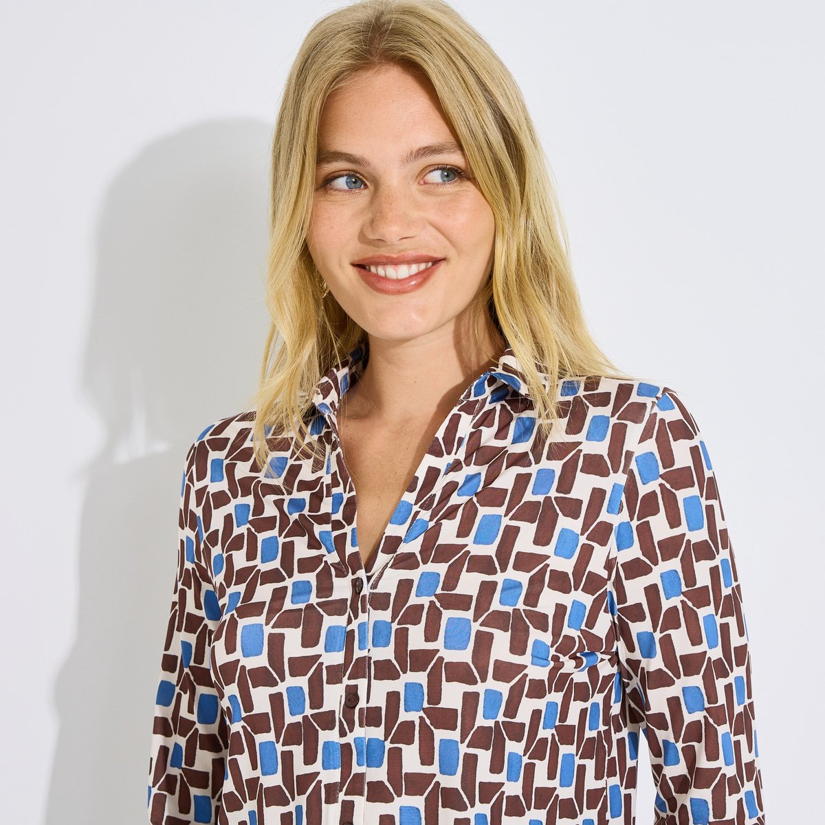 Chemise en maille fluide imprimée marron chocolat, GRAIN DE MALICE