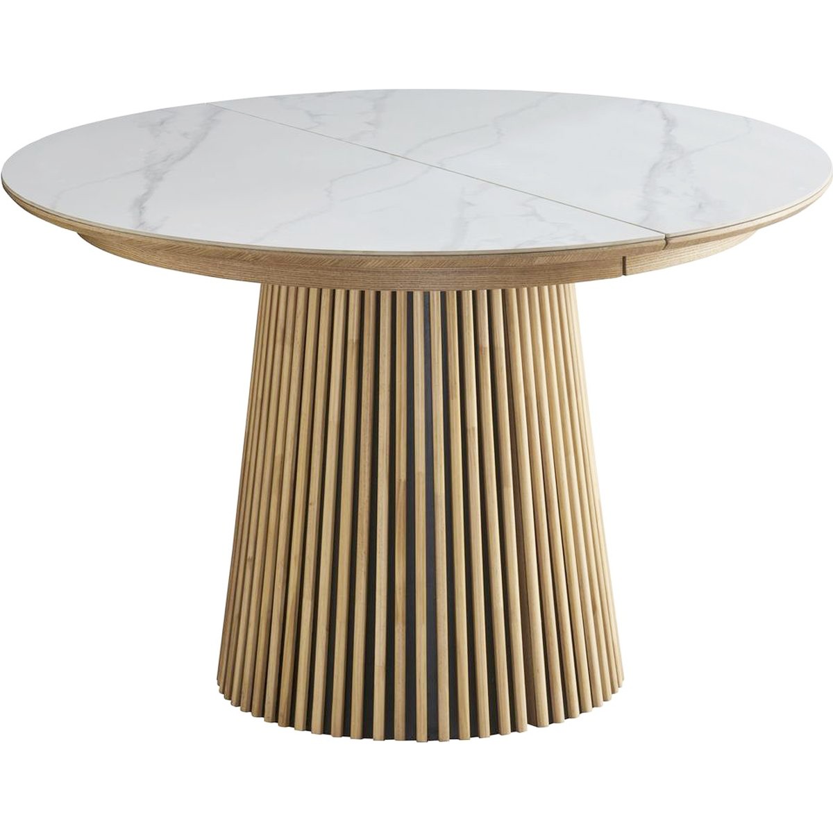 Table à manger ronde extensible en céramique bicolore 6/8 places - ADA marbre et bois clair, HOMIFAB
