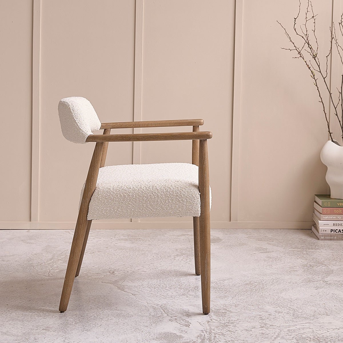 Chaise en chêne massif et bouclette LUISA ecru, BERAH GETAH