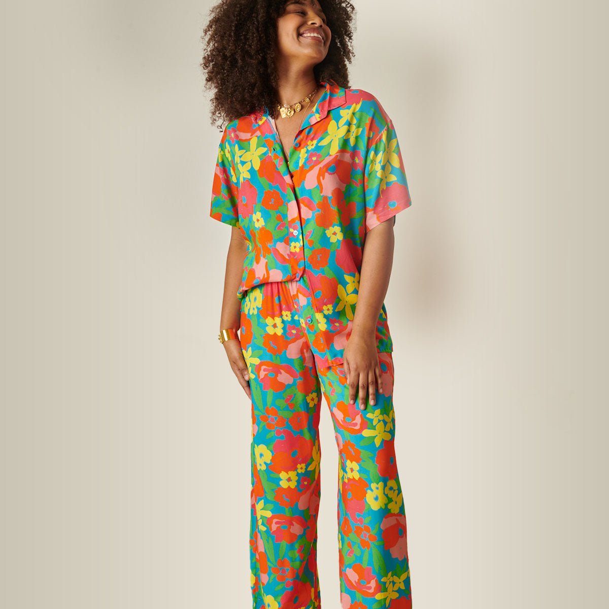 Pantalon fluide bleu imprimé fleurs, WE ARE JOLIES