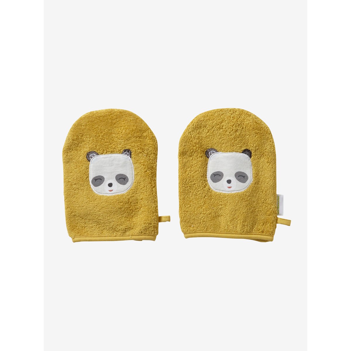 Lot de 2 gants de toilette Panda vert, VERTBAUDET
