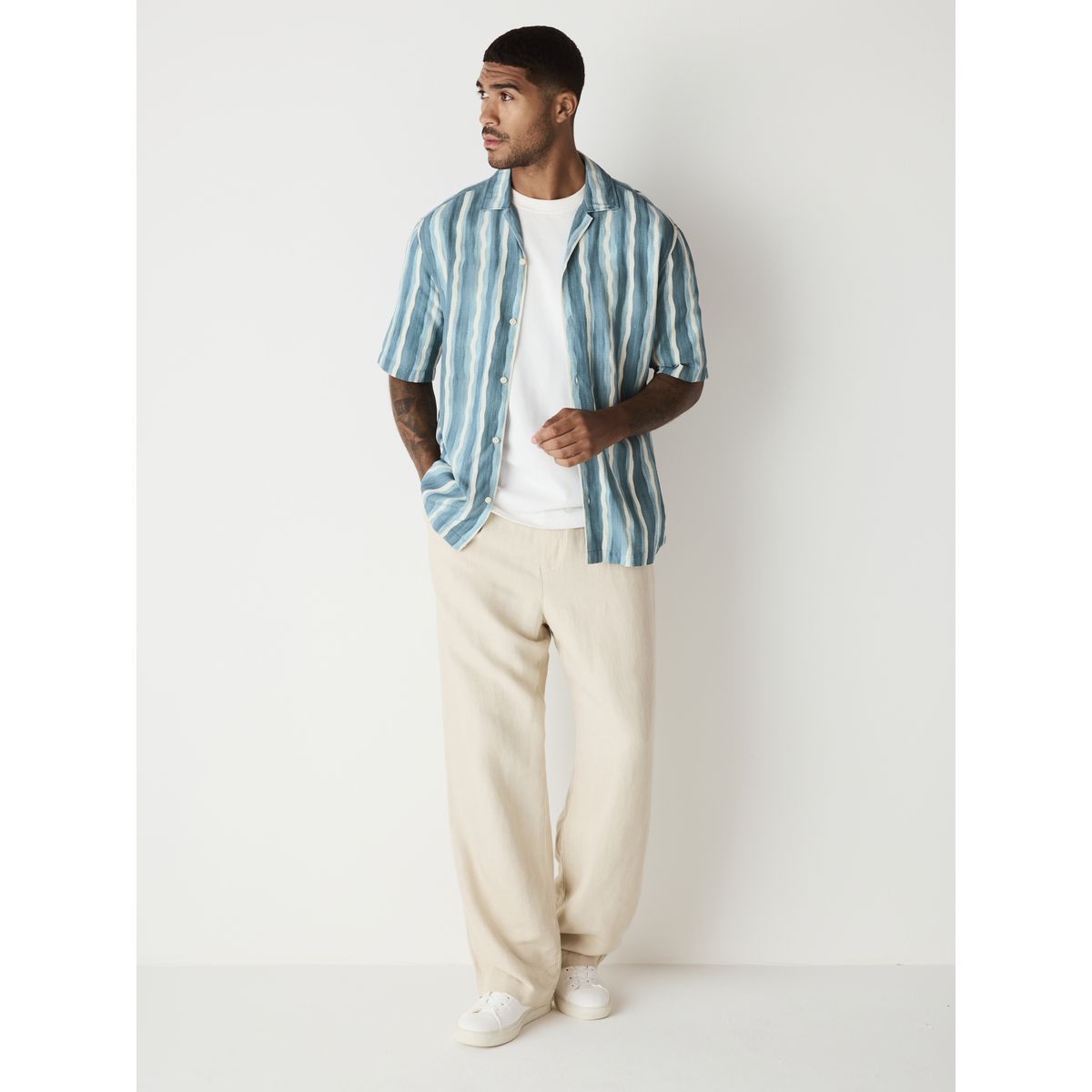 Chemise manches courtes et rayures aquarelle bleu, NEXT
