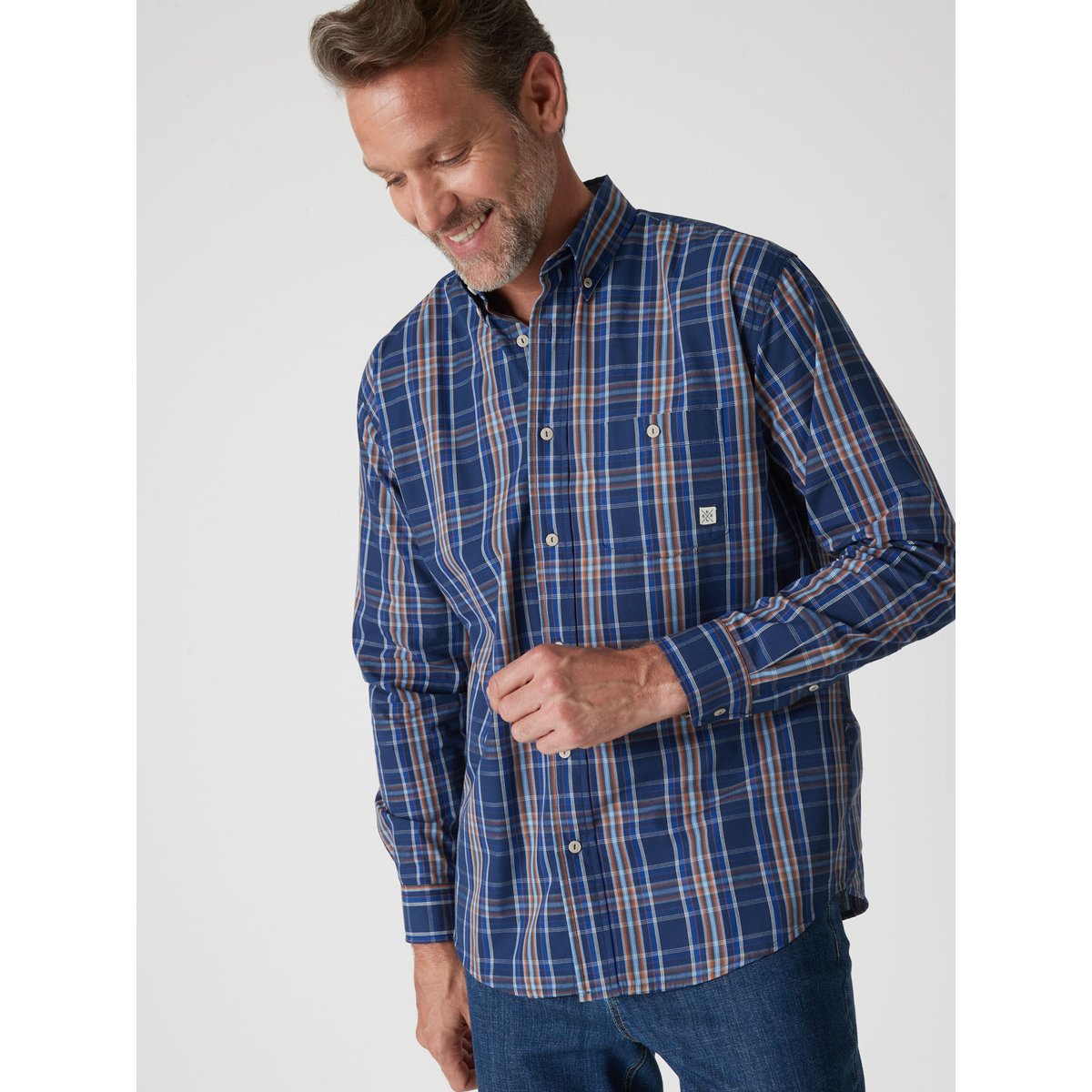 Chemise manches longues à carreaux bleu carreaux rayé bleu, DAXON