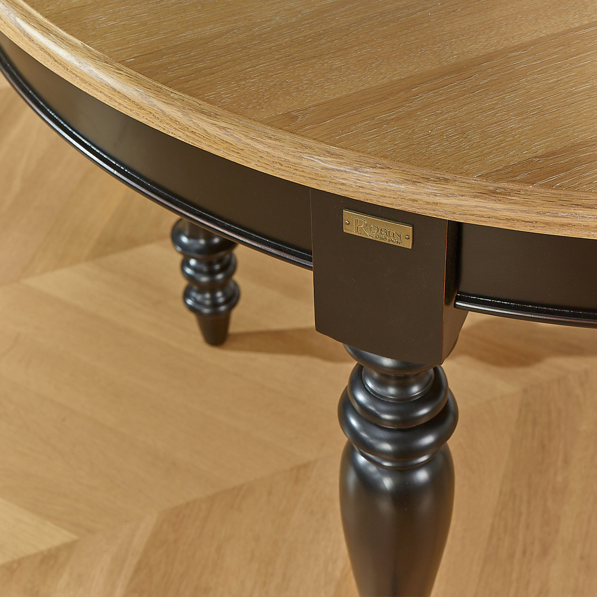 Table à manger modulable, plateau en chêne, 14 couverts JADE noire, ROBIN DES BOIS