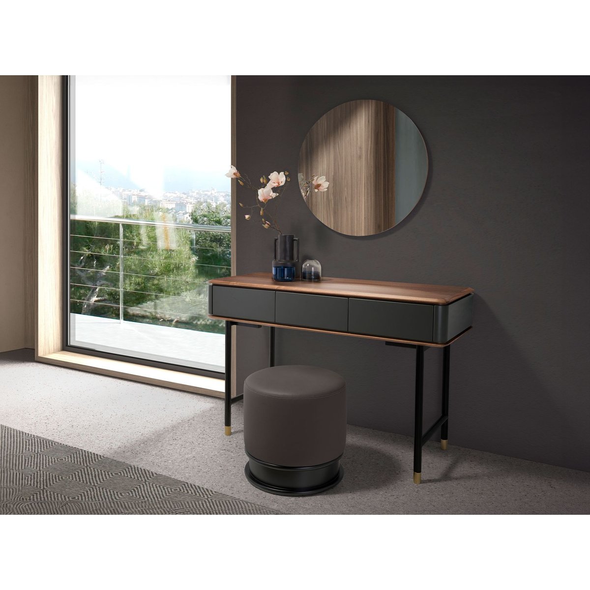 Pouf en similicuir gris | noir, ANGEL CERDA
