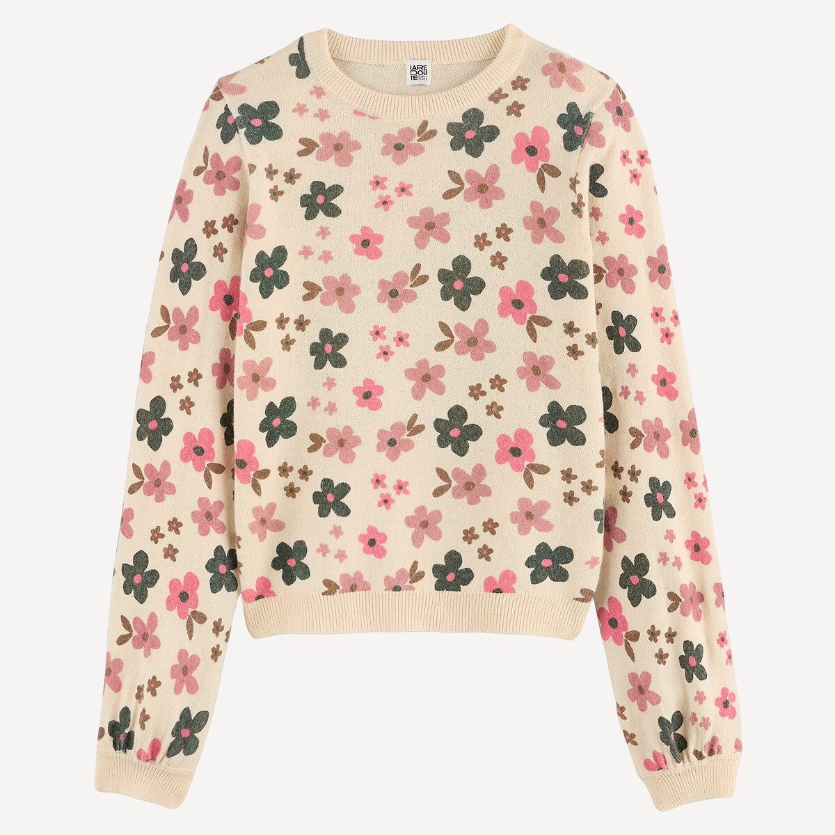 Pullover mit Rundhalsausschnitt, aus feinem Strick, mit Tier- oder Blumenmuster motiv blumen, LA REDOUTE COLLECTIONS