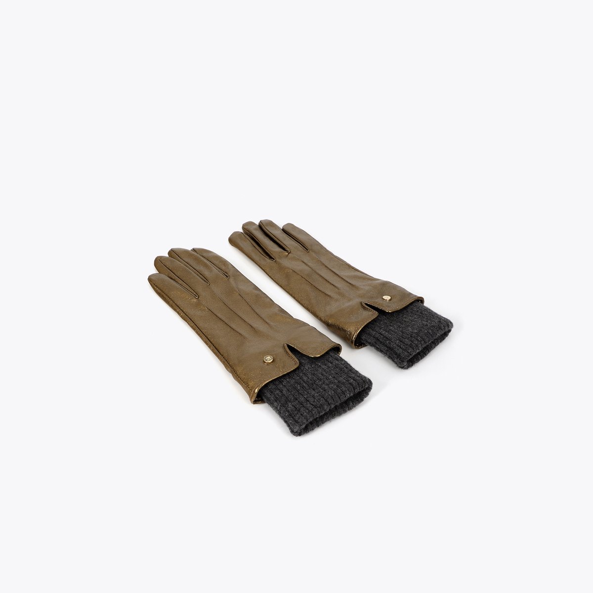 Gants effet cuir métallique à poignet tricoté bronze, LOLA CASADEMUNT