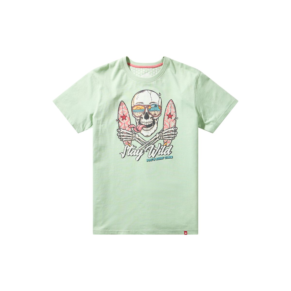 T-shirt graphique crâne et planche de surf vert, JOE BROWNS