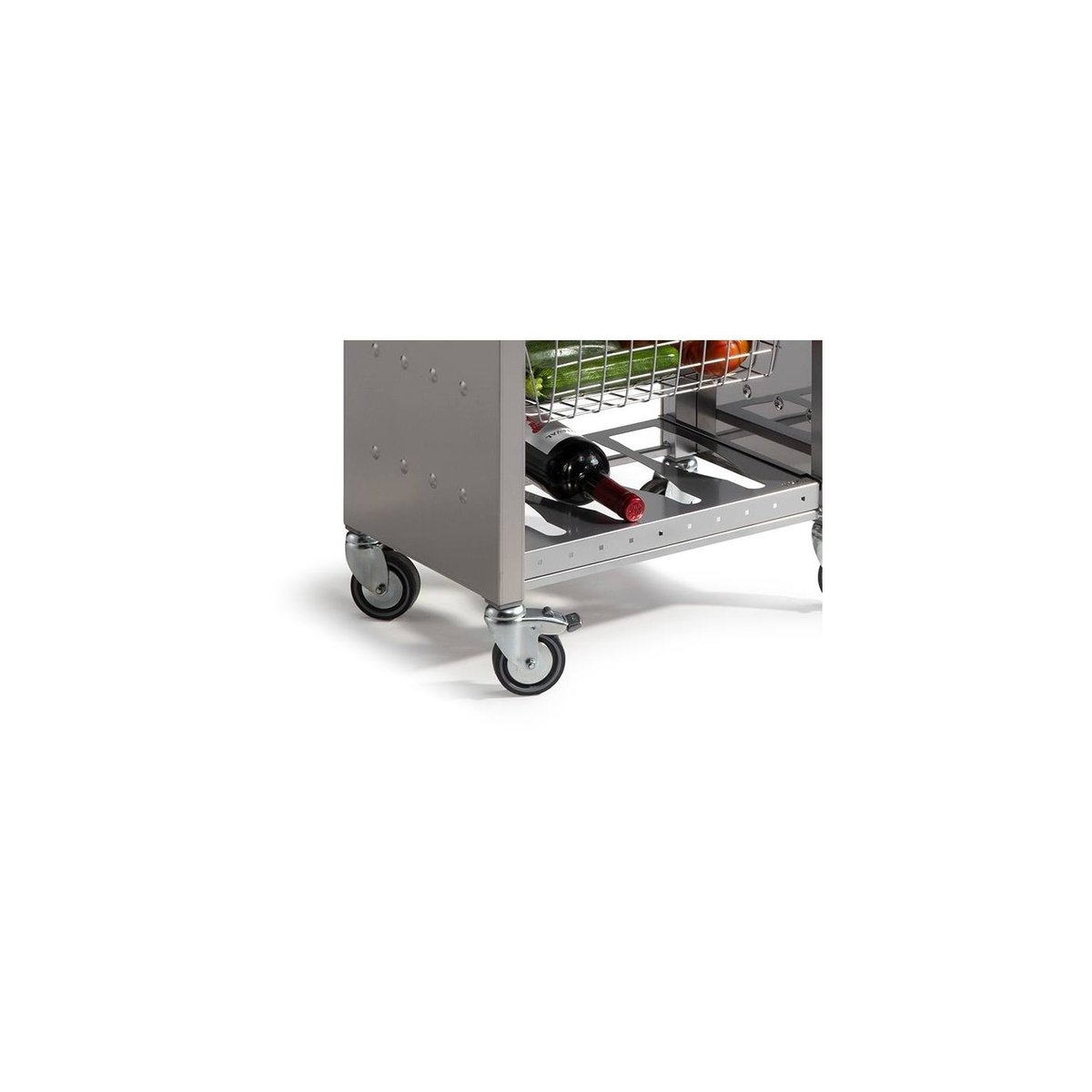 Desserte de cuisine inox à roulettes OTTO avec tiroir et paniers argent, DON HIERRO