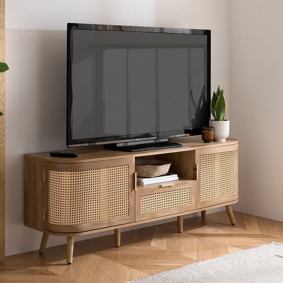 Naya Rattan 2 Door 1 Drawer TV Unit natural oak, SO'HOME
