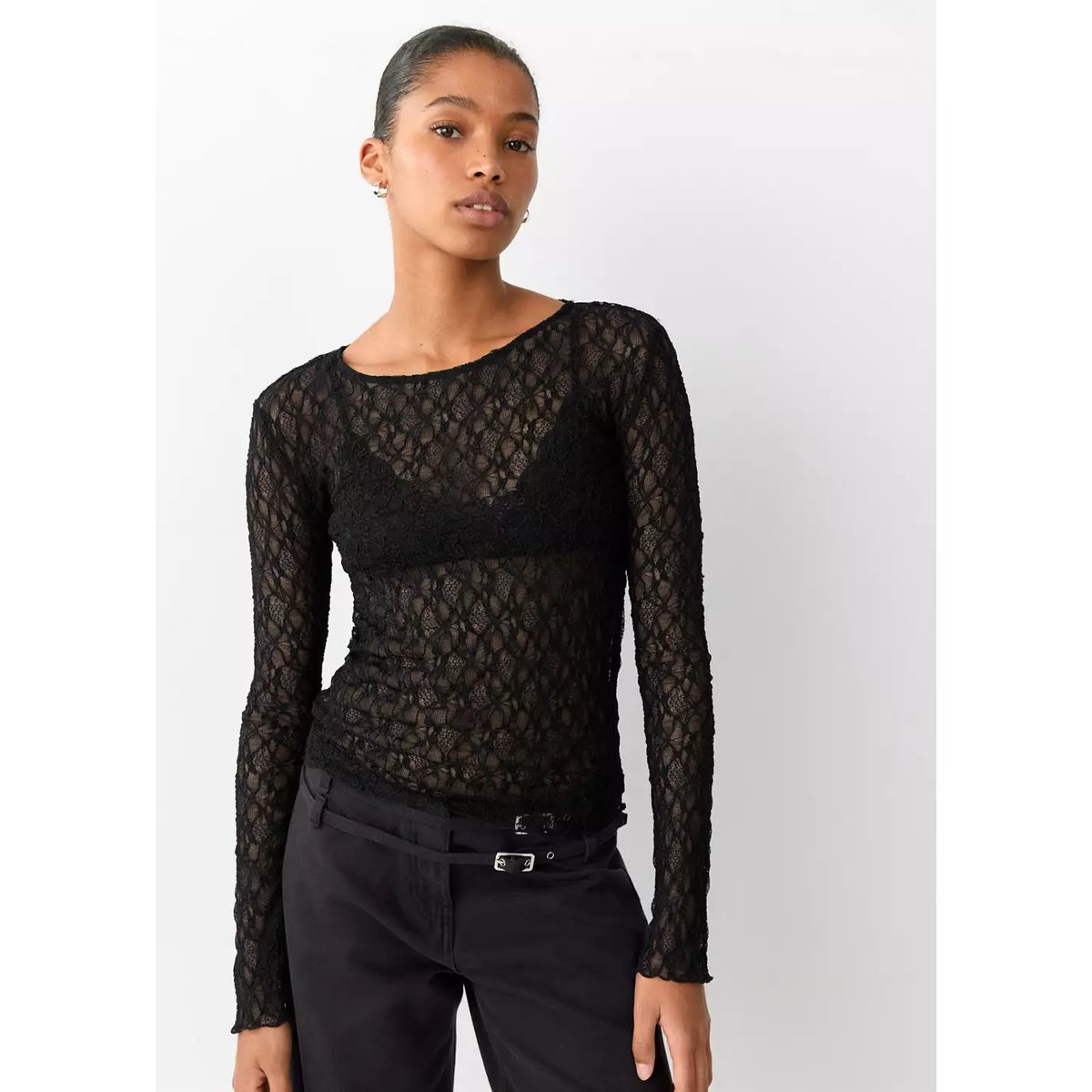 T-shirt broderies ajourées noir, MANGO TEEN