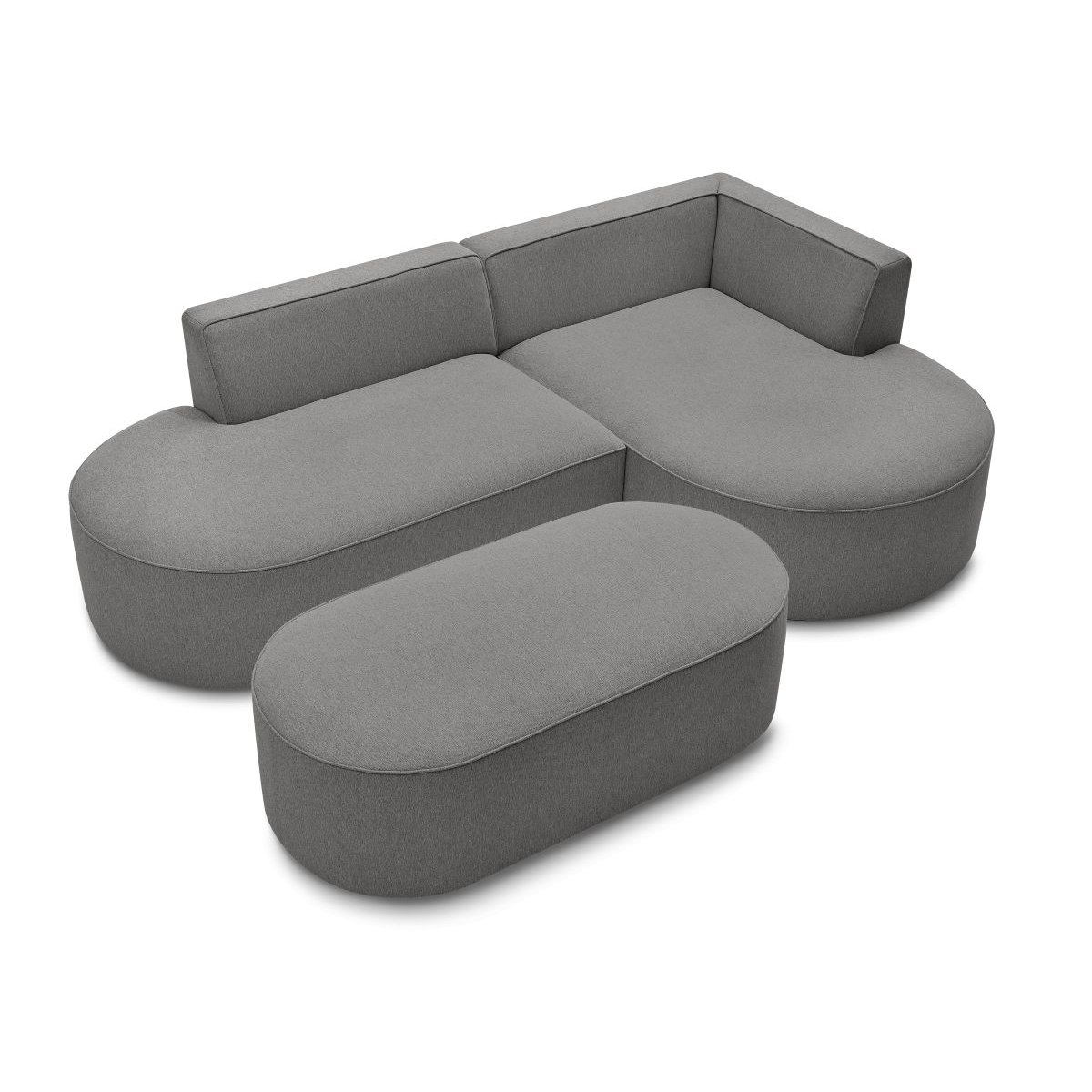 Canapé d'angle fixe 5 places en tissu chiné avec pouf, ROUSSEAU gris foncé, BOBOCHIC