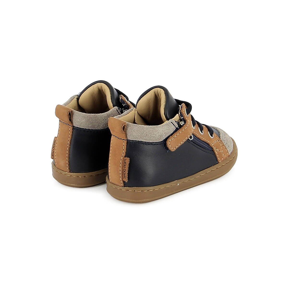 Scarpe da ginnastica in pelle con zip, BOUBA BI ZIP marine/cammello, SHOO POM