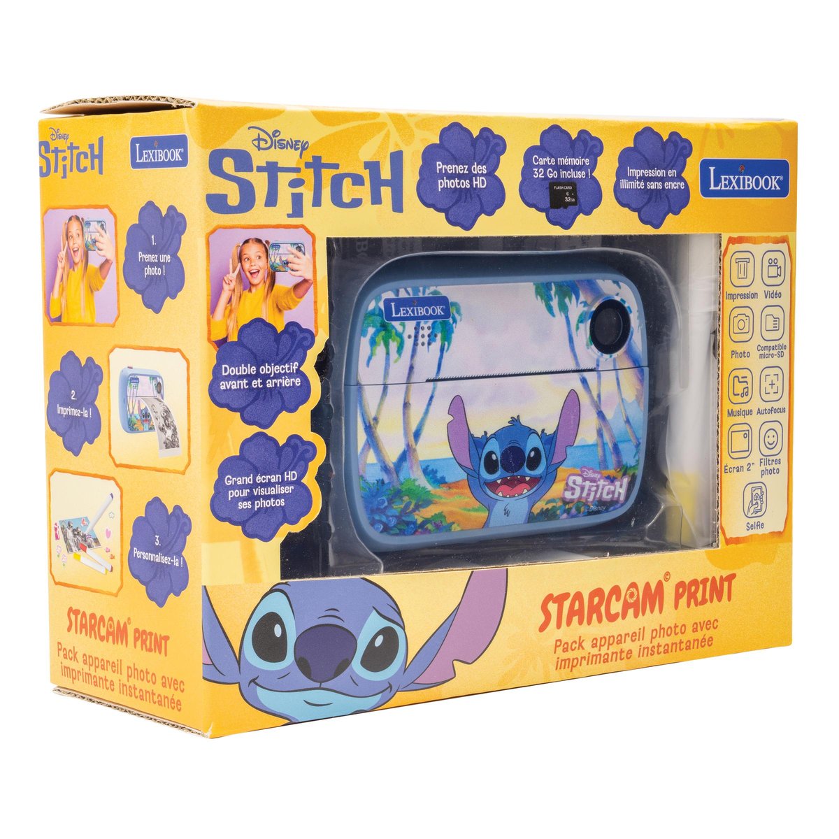 Starcam® Print Disney Stitch – Appareil photo HD + imprimante instantanée bleu, LEXIBOOK