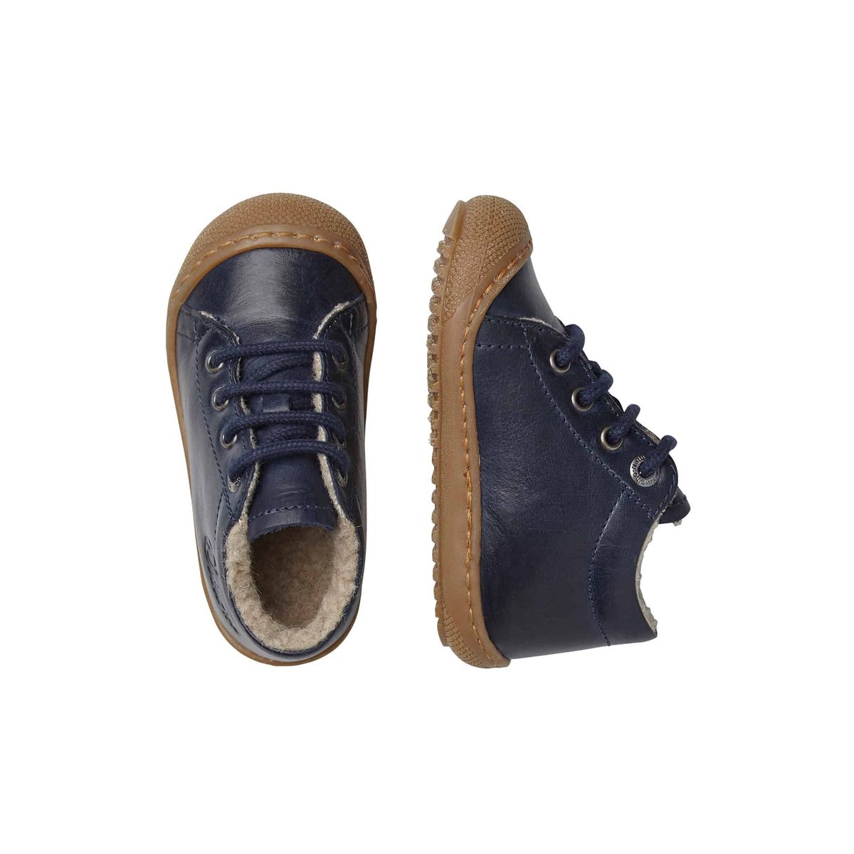 Chaussons Premiers Pas, Doublés En Laine Racoon marine, NATURINO